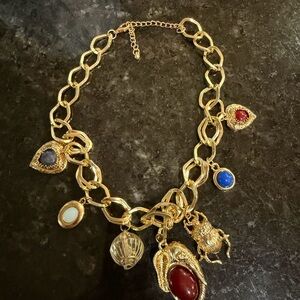 Gold Charm Necklace with Unique Charms